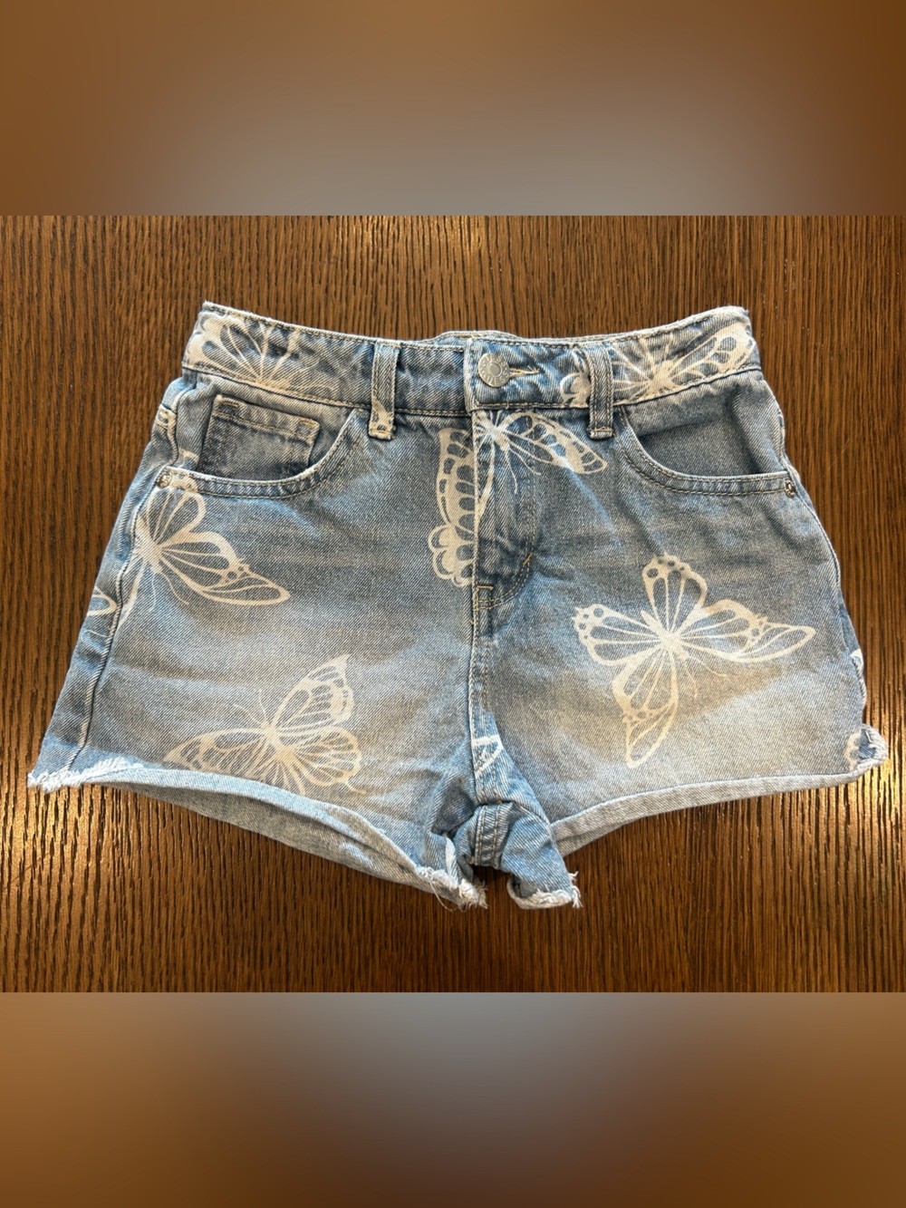 Guess Light Blue Denim Shorts with White Butterfly Design